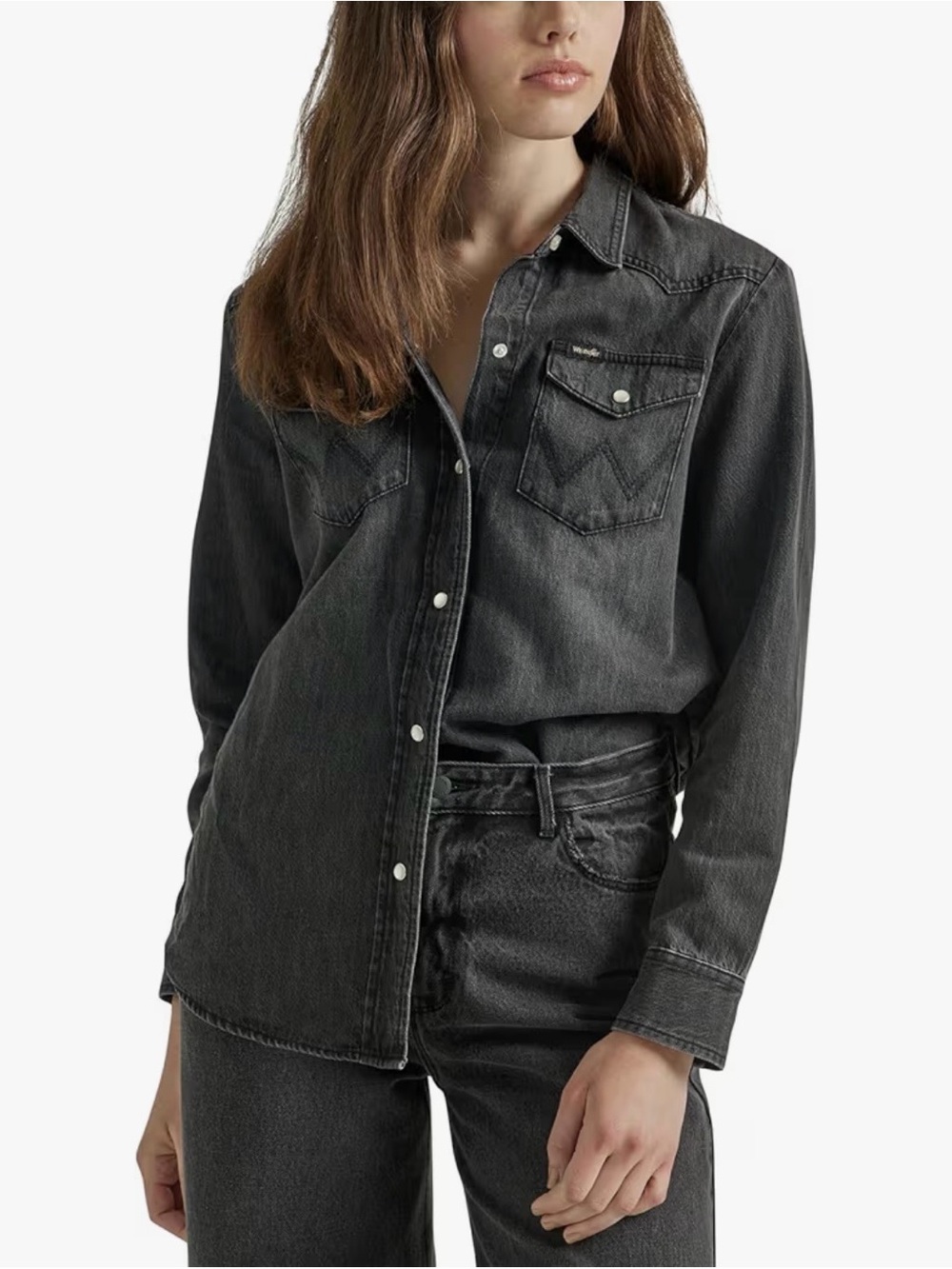 Wrangler Black Washed Denim Western Shirt